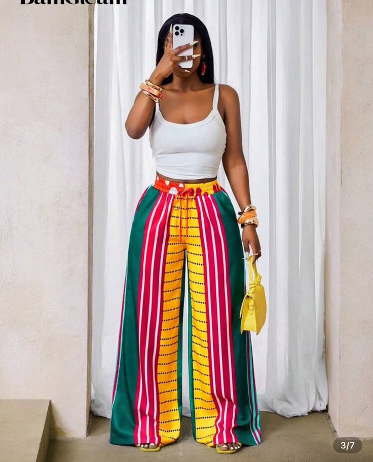 Fashion African Print High Waist Pants for Women Riche 100% Cotton Long Wide Pants Traditional African Clothing WY3367