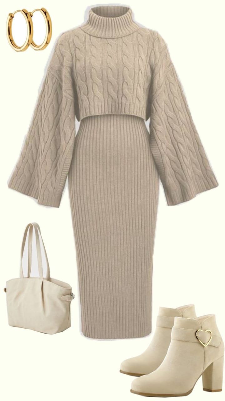 Neck Twisted Knit Sweater Dress