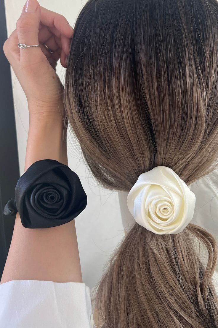 Women Ribbon Rose Flower Elastic Hair Band