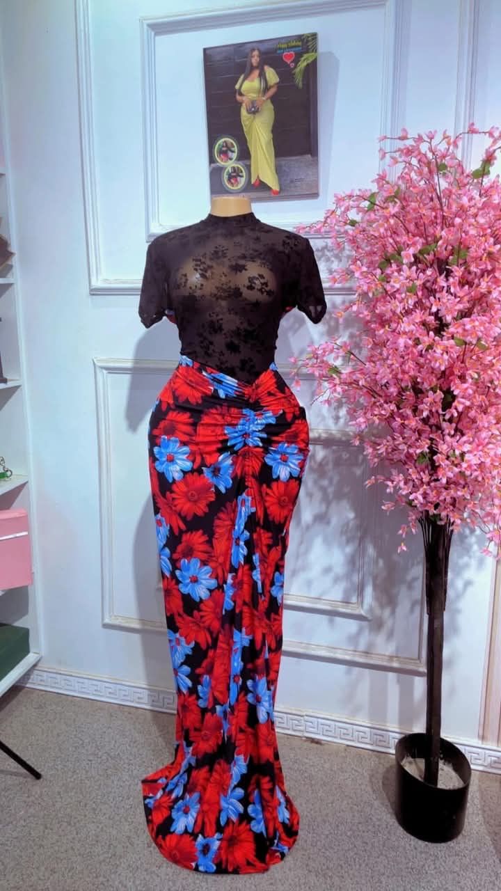 Elegant Bodycon Ruched Ruffle Hem Long Skirt for Daily Vacation