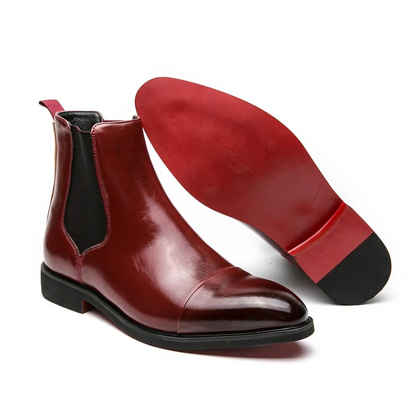 Chelsea Boots for Men Red Sole Pu Ankle Business Round Toe Slip-On Men's Boots