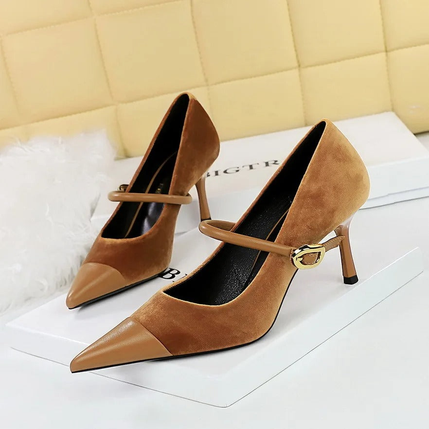 Stylish Party Pumps Rhinestone Embellishments T-strap Buck