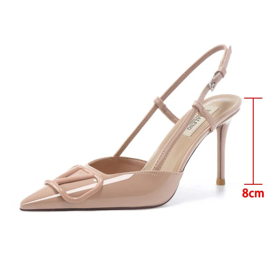 Women's Pointed Toe Slip-On Sandals with Buckle V-Strap High Heels