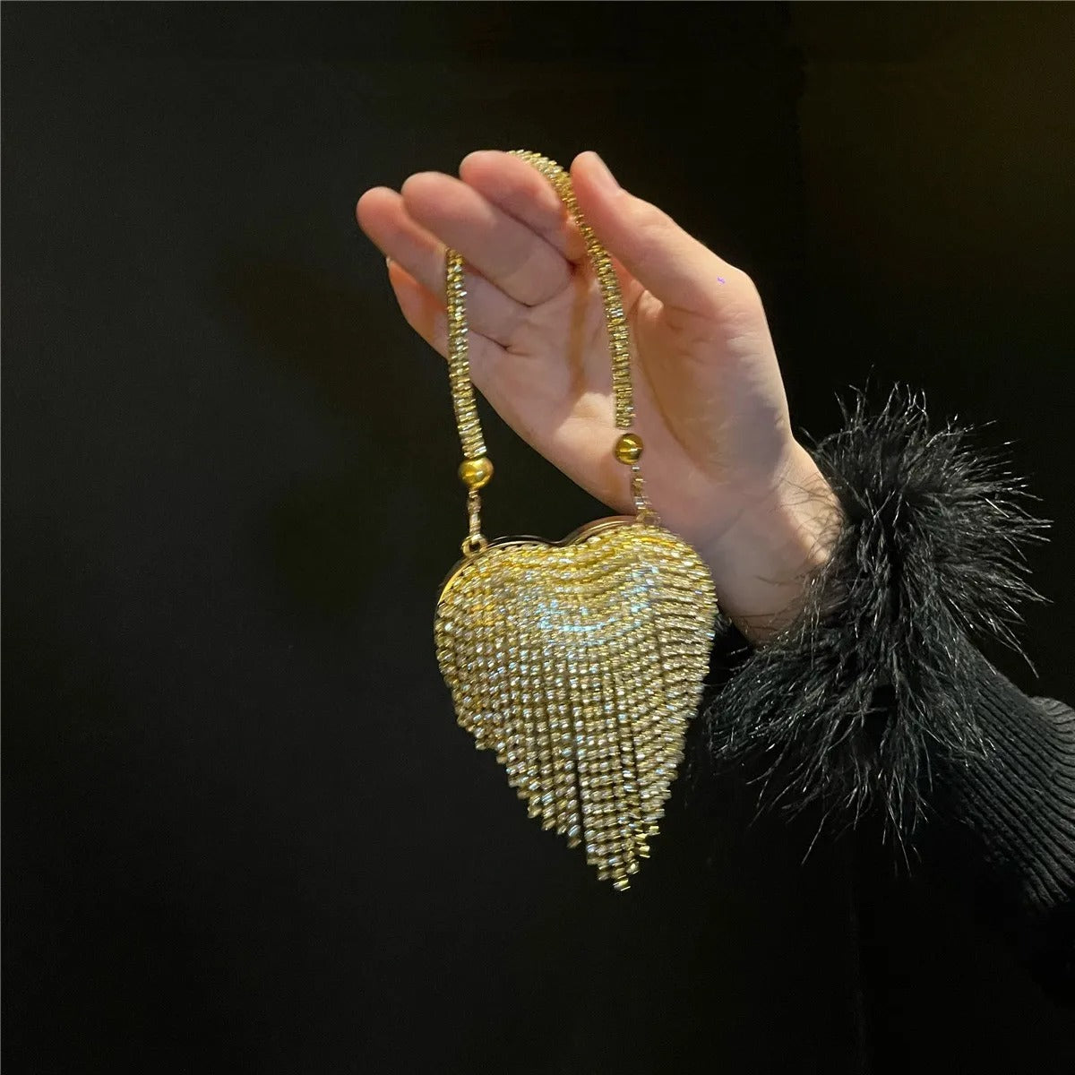 Luxury Small Bling Heart Shape Diamond Evening Clutch Rhinestones Purse