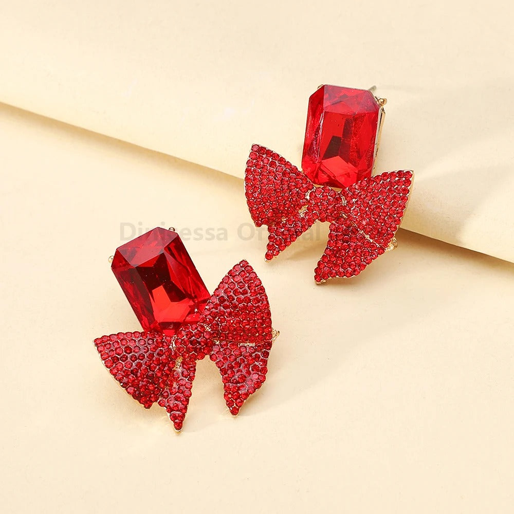 Bow Full Crystal Decor Stud Earring