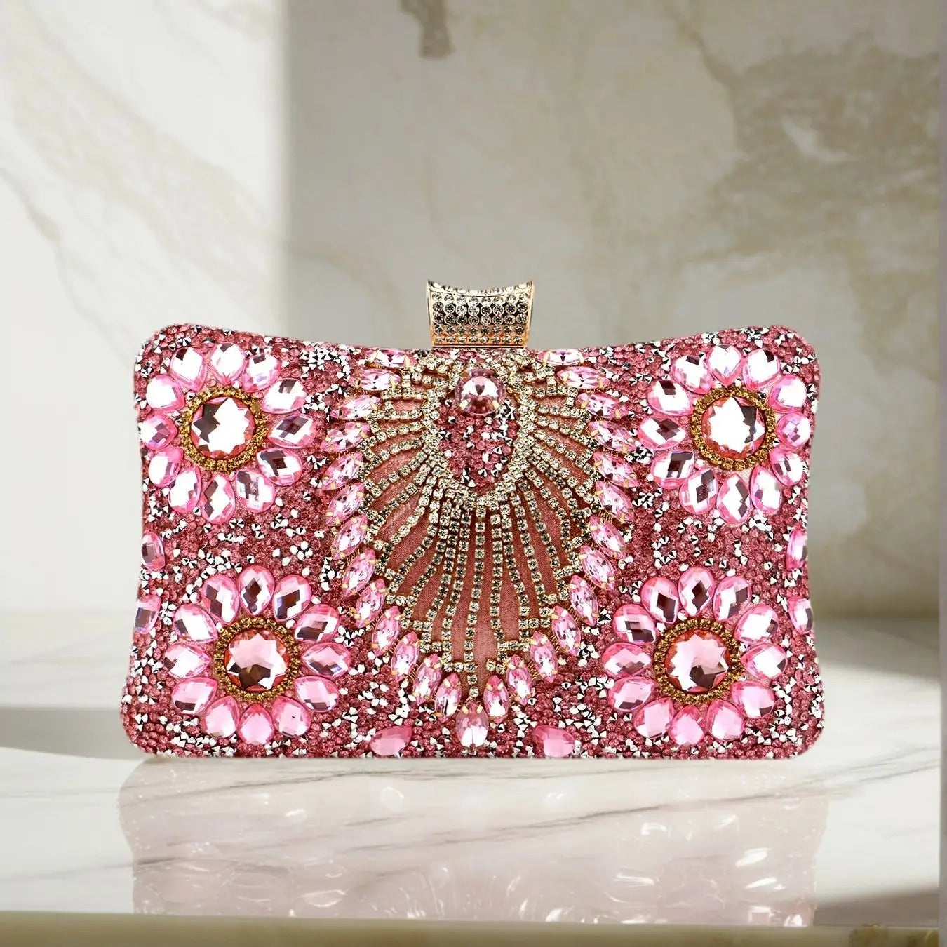 Acrylic Flower One Side Glitter Tassel Women Diamond Shoulder Handbags.
