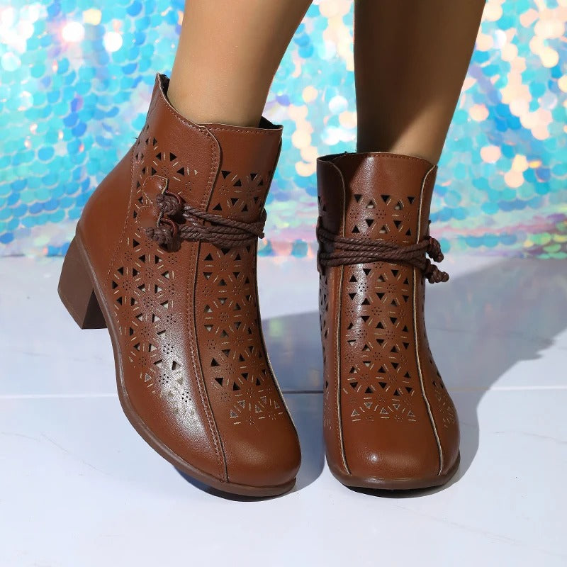 Mid-Heel Ankle Boots, Retro Breathable Comfortable Shoes