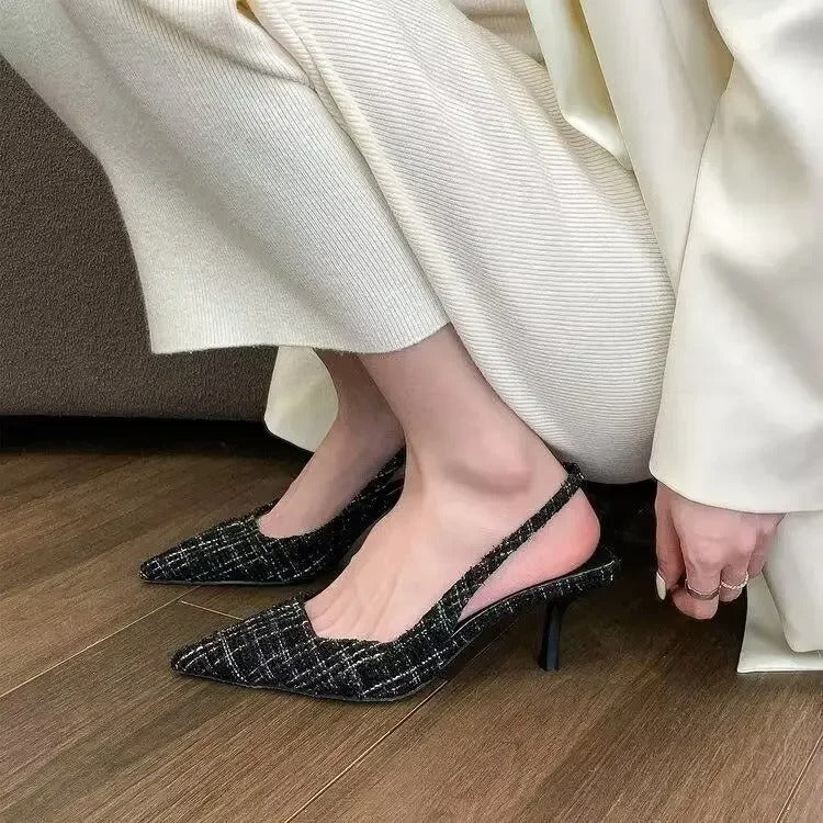 brand designed knitted platform heels for women, pointed-toe party shoes