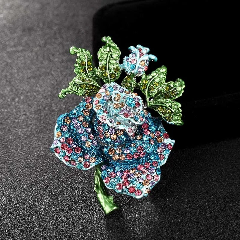colorful Rhinestone Crystal Rose Flower brooch