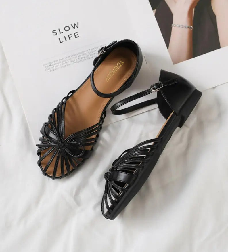 Flat Sandals Single Strap Hollow Out Gladiator Roman Shoes P