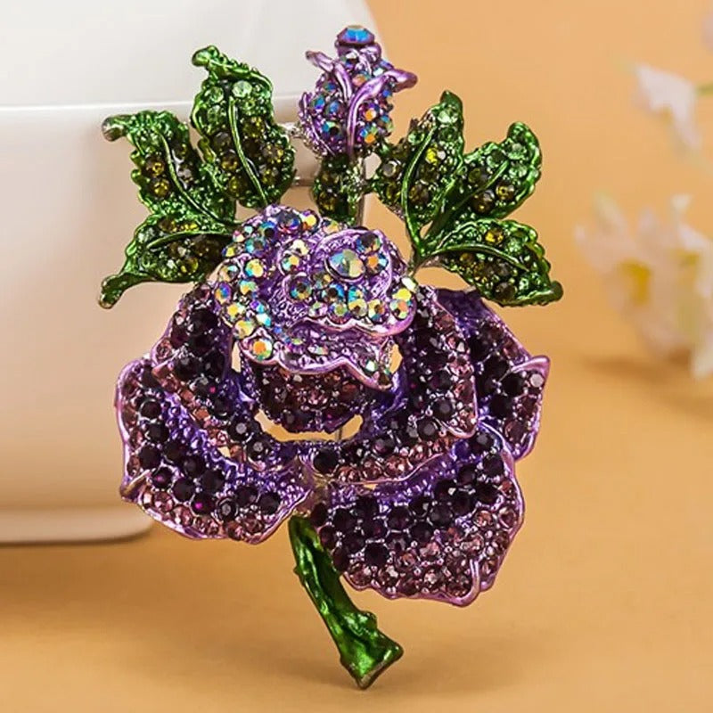 colorful Rhinestone Crystal Rose Flower brooch