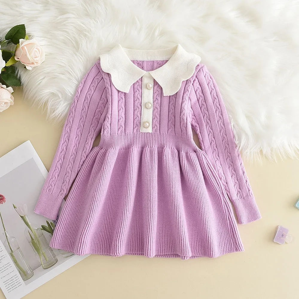 Dress Vest Stripe Party Girl Baby Retro Knitted Wool Dress Casual Vestidos.