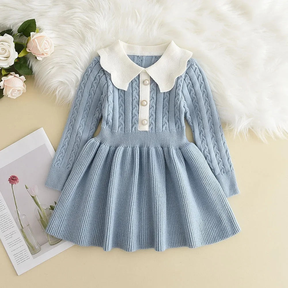 Dress Vest Stripe Party Girl Baby Retro Knitted Wool Dress Casual Vestidos.