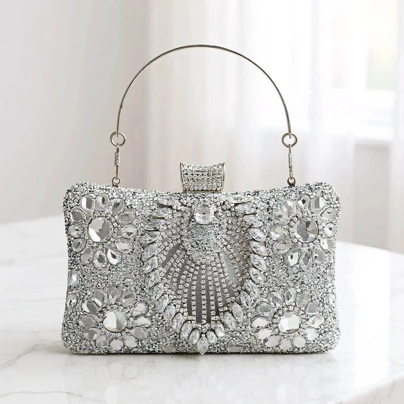 Acrylic Flower One Side Glitter Tassel Women Diamond Shoulder Handbags.