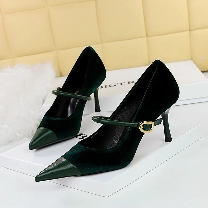 Stylish Party Pumps Rhinestone Embellishments T-strap Buck