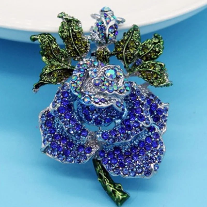 colorful Rhinestone Crystal Rose Flower brooch