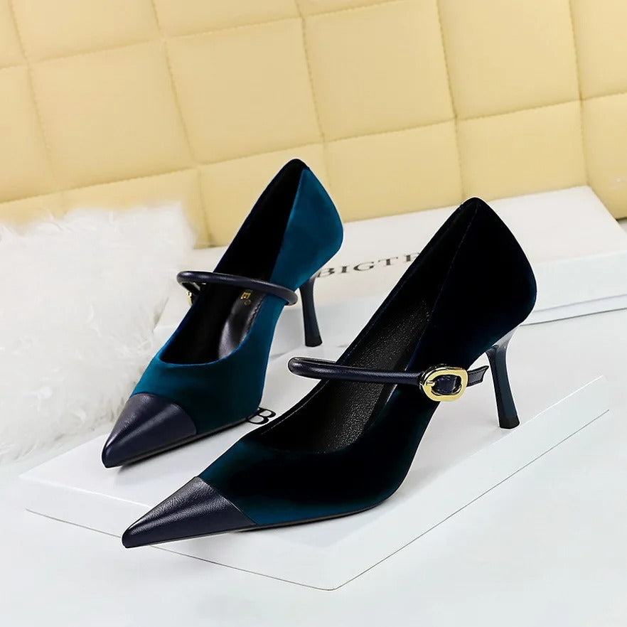 Stylish Party Pumps Rhinestone Embellishments T-strap Buck