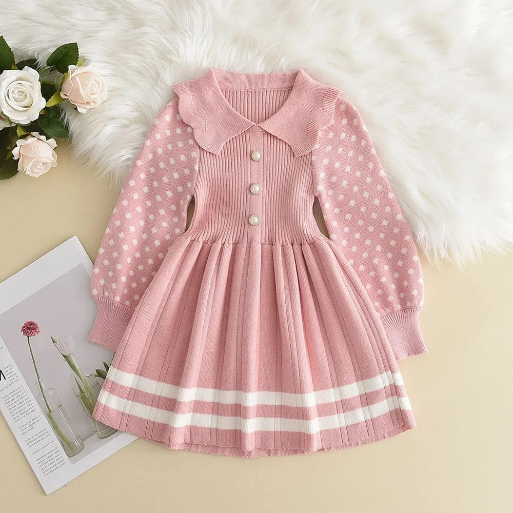Dress Vest Stripe Party Girl Baby Retro Knitted Wool Dress Casual Vestidos.