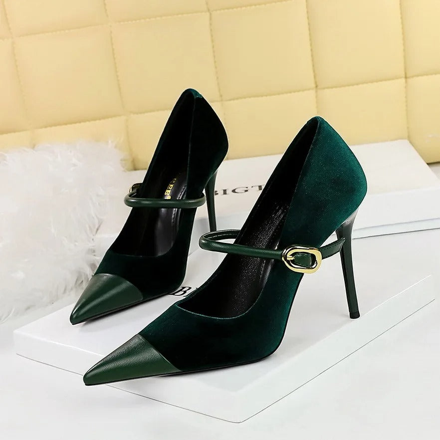 Stylish Party Pumps Rhinestone Embellishments T-strap Buck