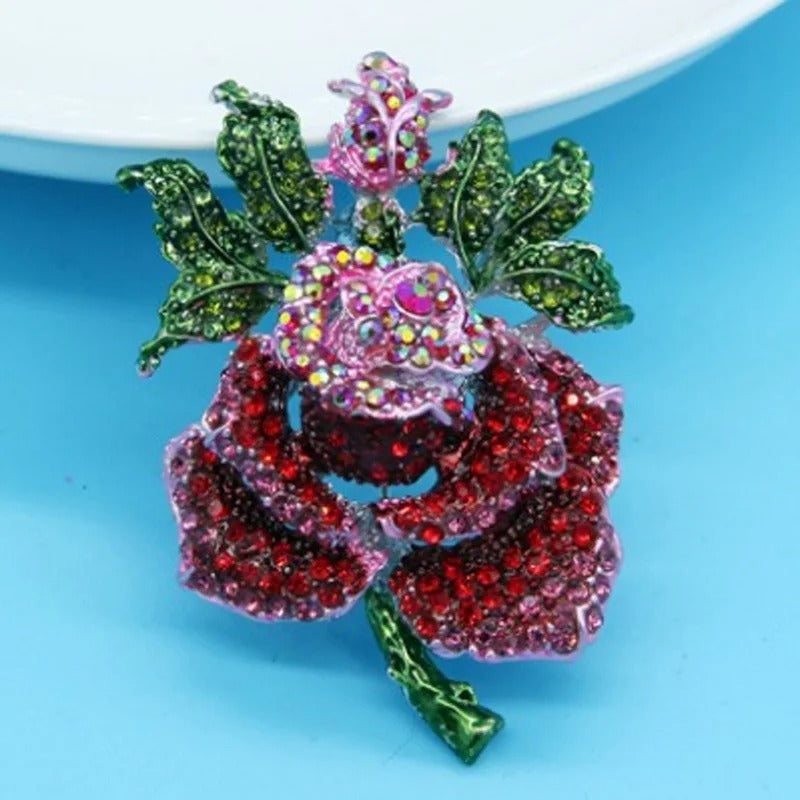 colorful Rhinestone Crystal Rose Flower brooch