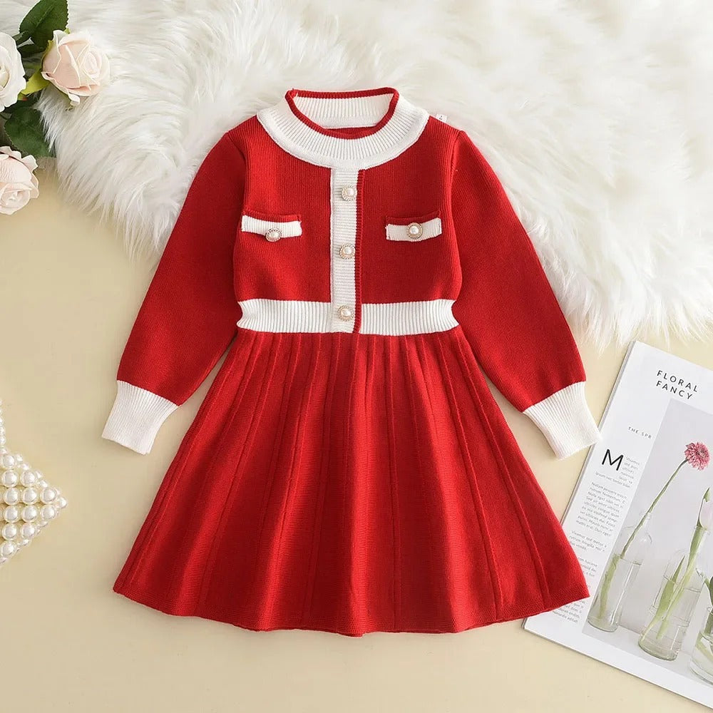 Dress Vest Stripe Party Girl Baby Retro Knitted Wool Dress Casual Vestidos.