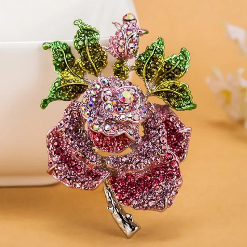 colorful Rhinestone Crystal Rose Flower brooch