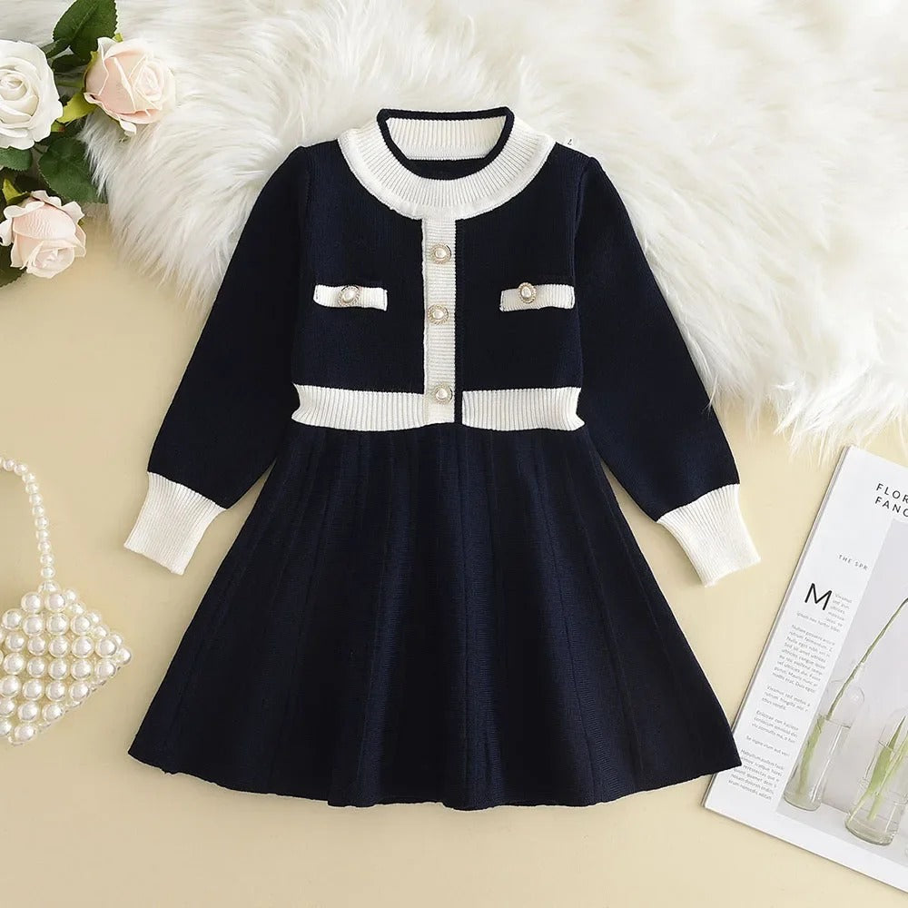 Dress Vest Stripe Party Girl Baby Retro Knitted Wool Dress Casual Vestidos.