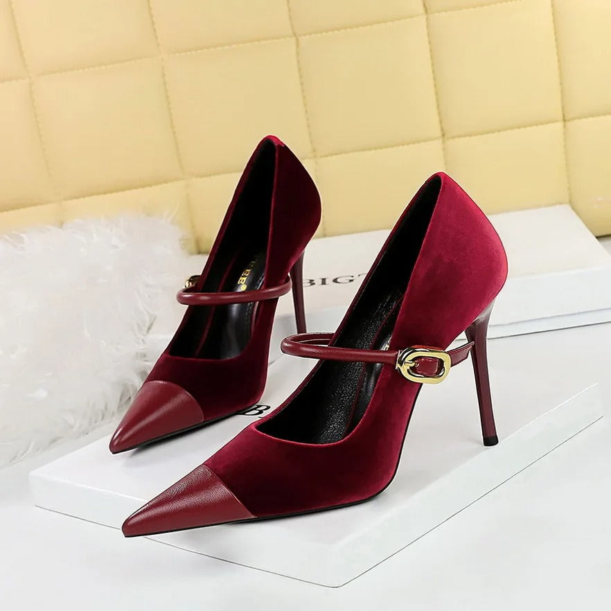 Stylish Party Pumps Rhinestone Embellishments T-strap Buck