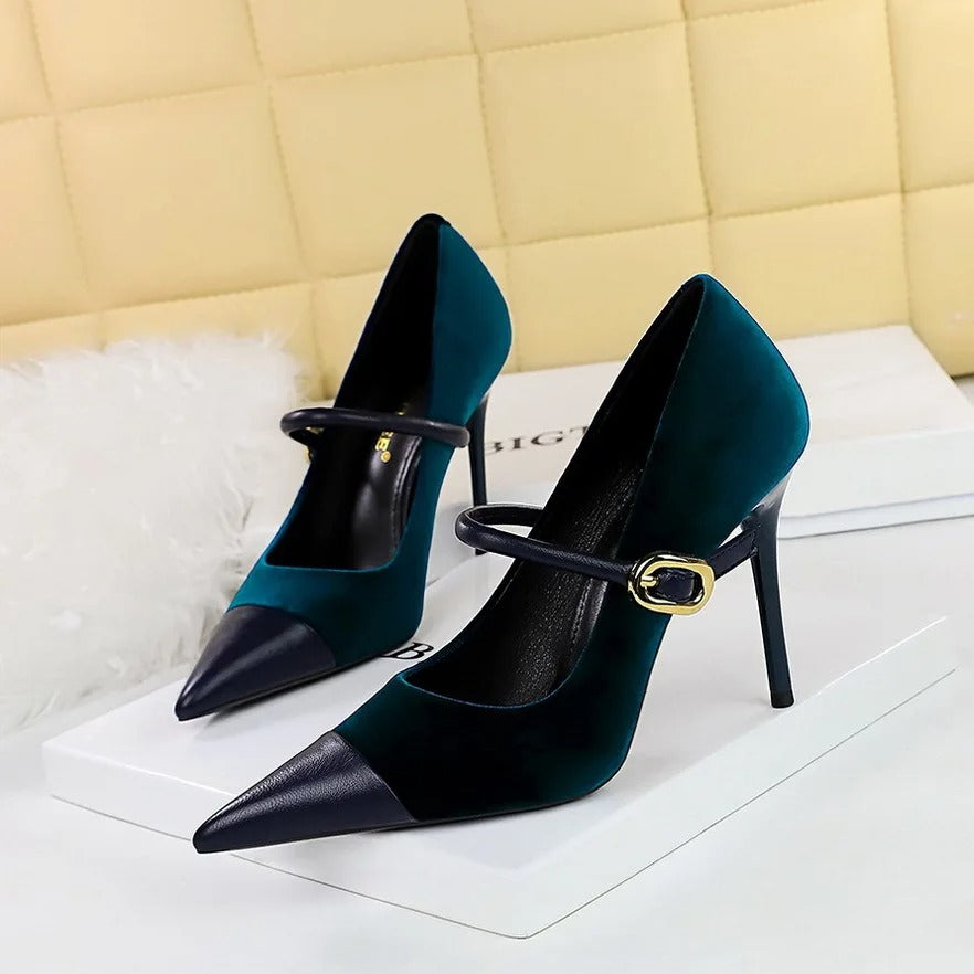Stylish Party Pumps Rhinestone Embellishments T-strap Buck