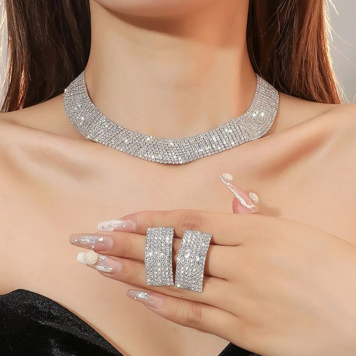Women's Jewelry Set Rhinestone Earrings Necklace