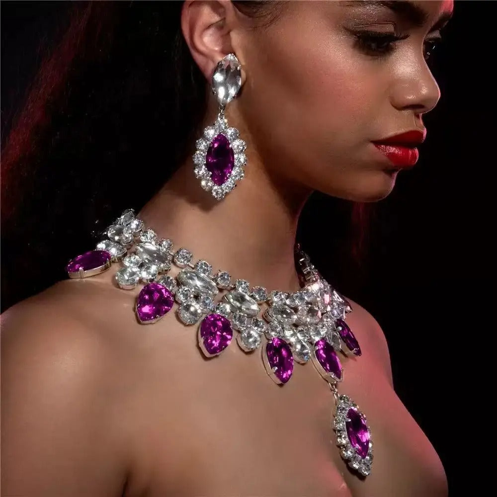 multi-color large crystal pendant necklace,