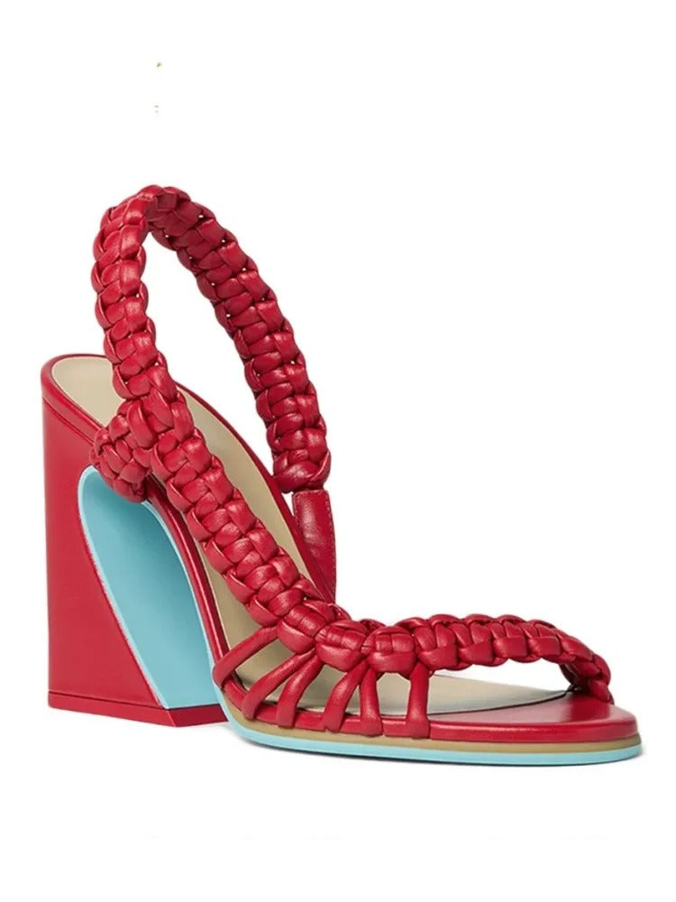 Summer New Coarse High Heel Knitted Women's Sandals