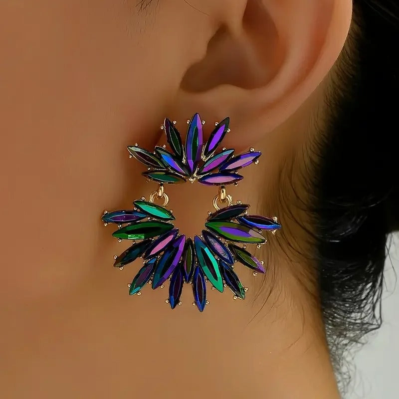 Colorful Crystal Flower Dangle Earrings