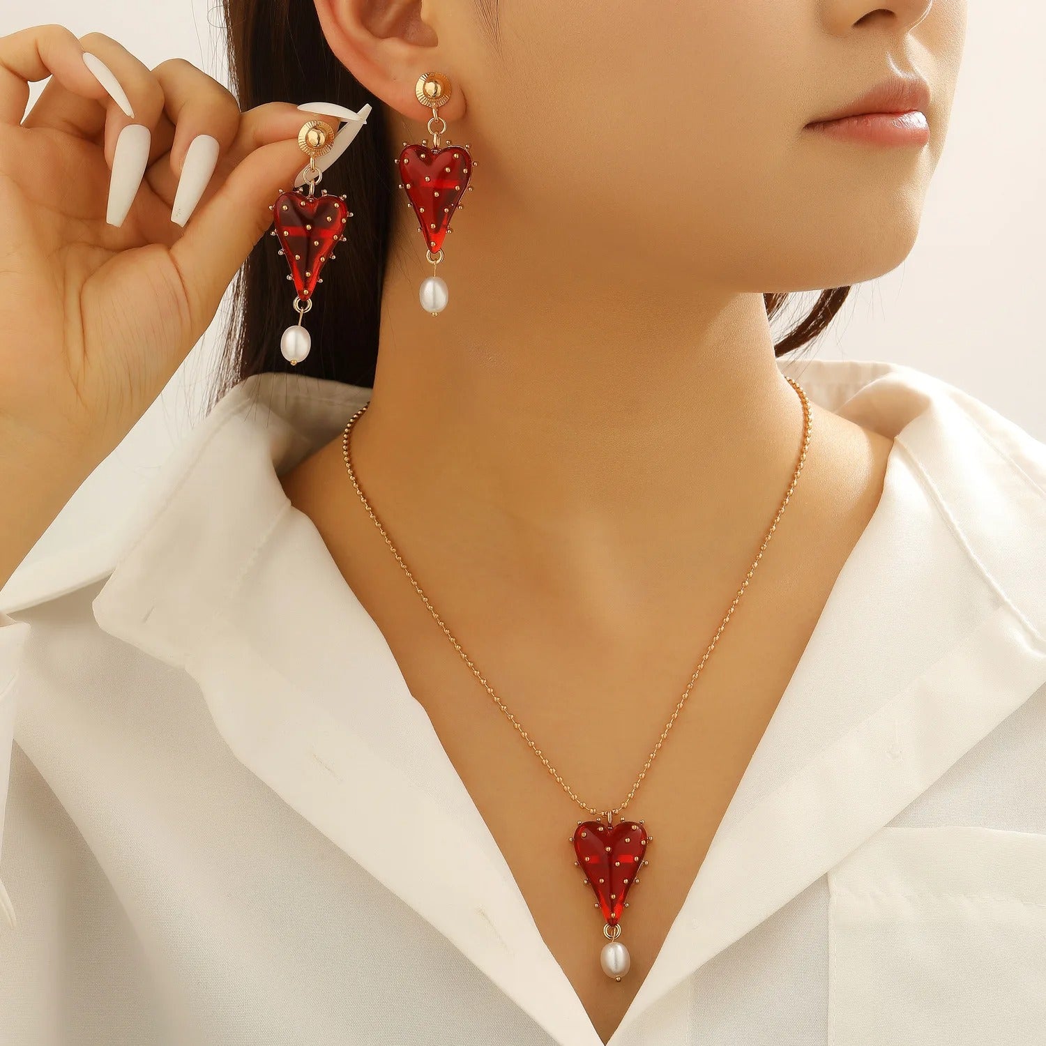 Strawberry Red/Green Heart Jewelry Set
