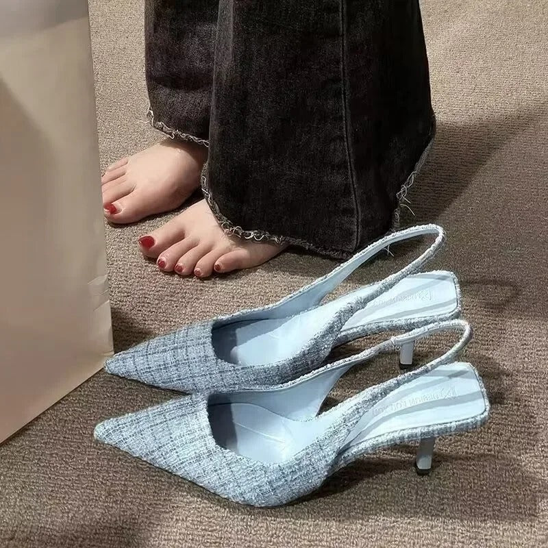 brand designed knitted platform heels for women, pointed-toe party shoes