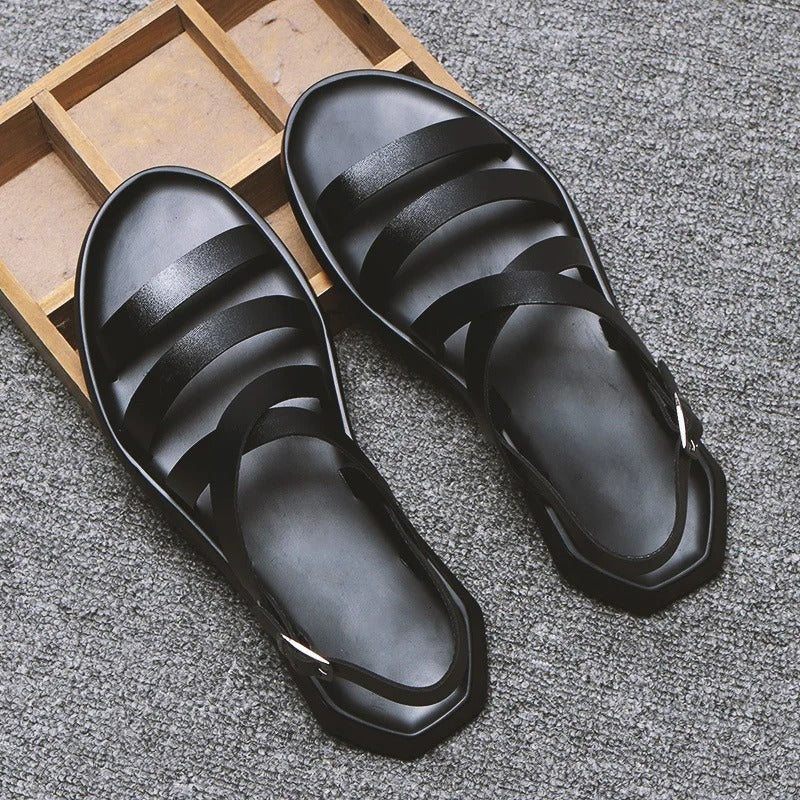 Casual Soft Leather Men Sandals Holiday Male Brand Black White Shoes N039