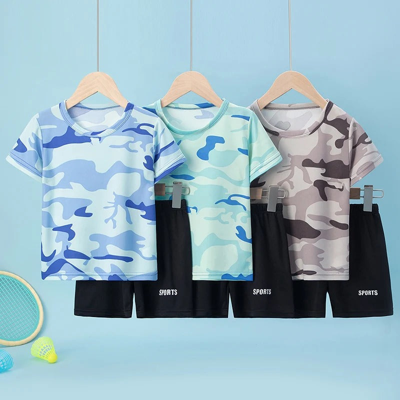 2-Pcs Children's Quick-drying Camouflage Tie-dye Suit Boys