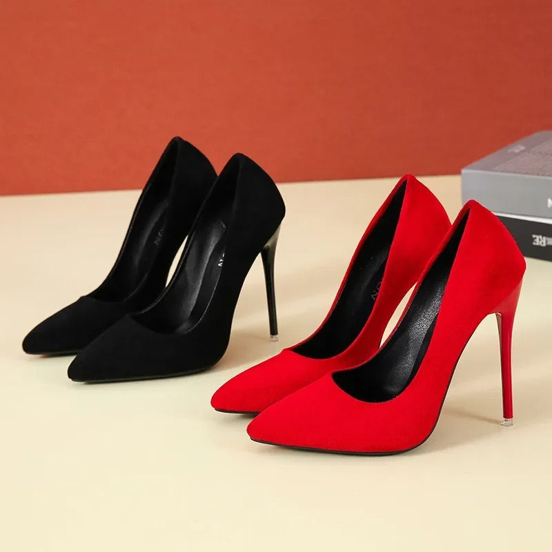 Big Size 35-45 women's shoes 2026 concise flock high heels