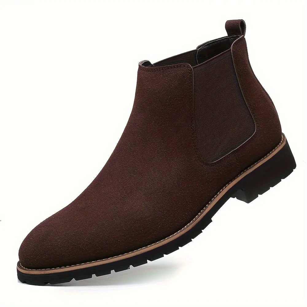 Men's Fashionable Frosted round Toe Mid-Top Chelsea Boots Slip-On Casual Boot Style