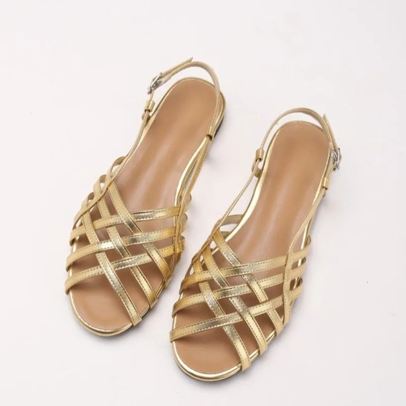 Peep Toe Low Heels Women Roman Sandals Soft Sole Hollow Out Woven