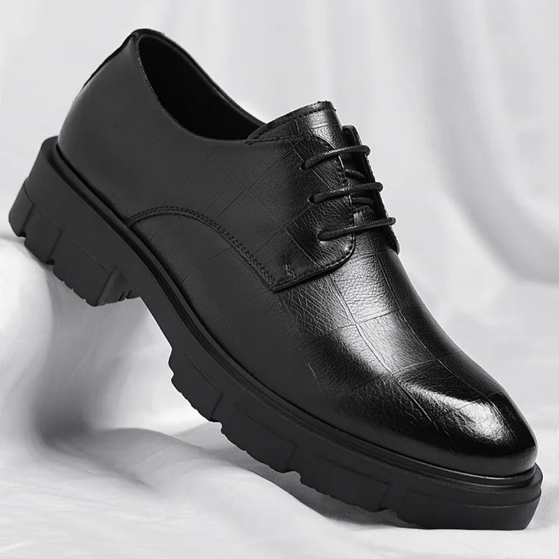 Leather Shoes Lace-Up Design Wear-Resistant Low Help Heightening