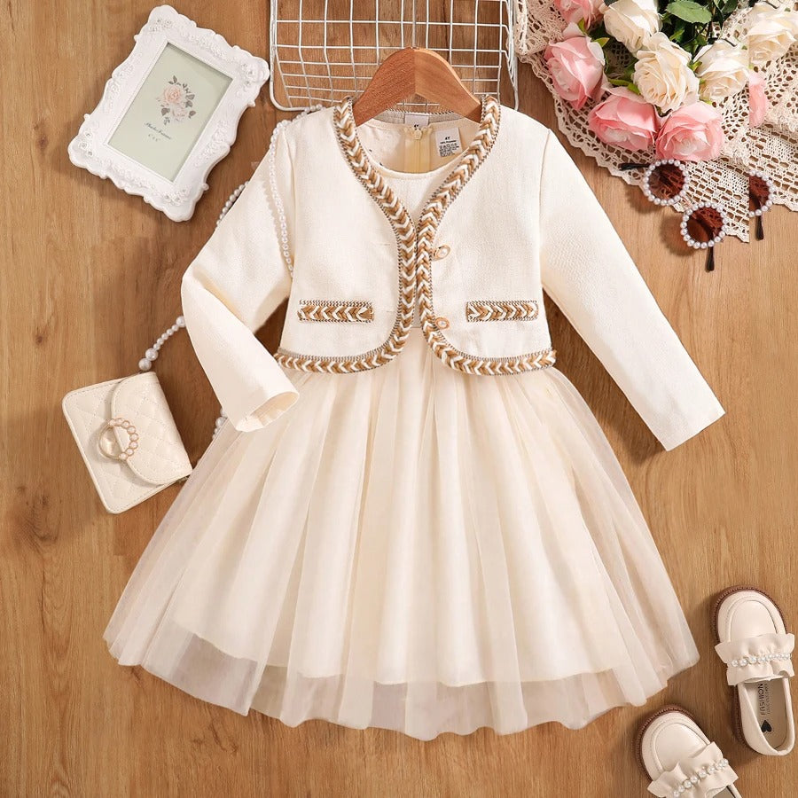 Girls' autumn fashion cute new dress, fluffy princess dress - whit