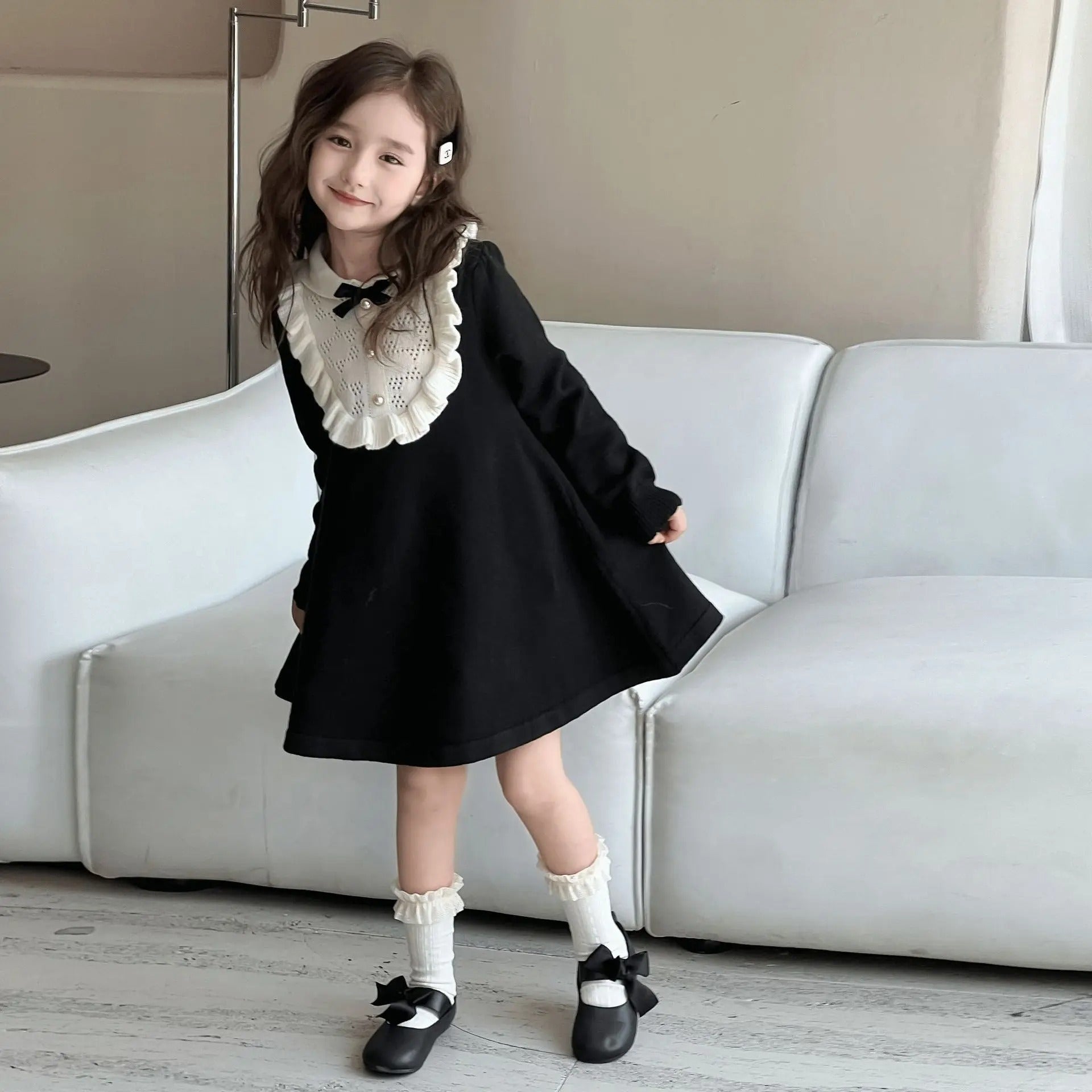 French Style Woolen Skirts Children Knitted Dresses