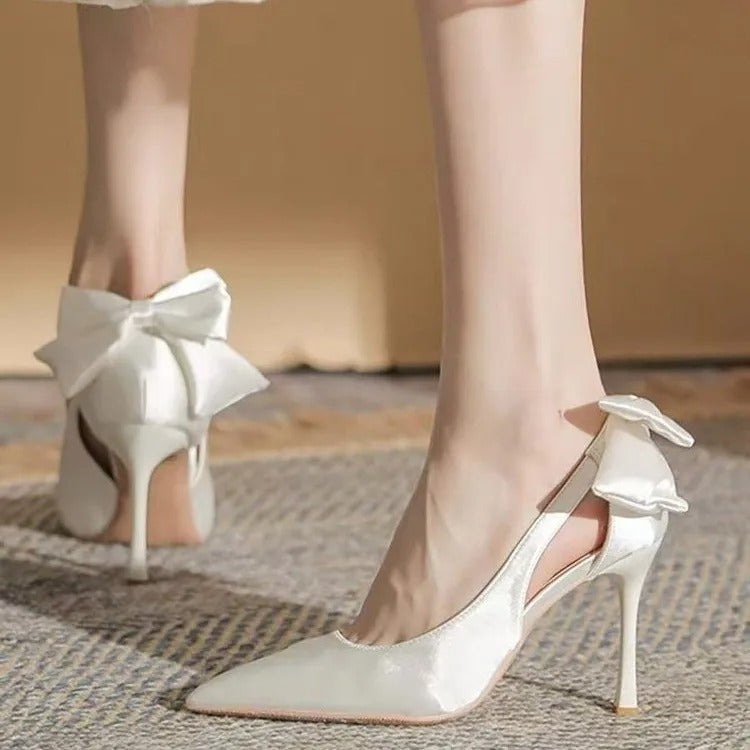 Pearls High Heels Ladies Sexy Elegant Pointed Toe White Black Pumps