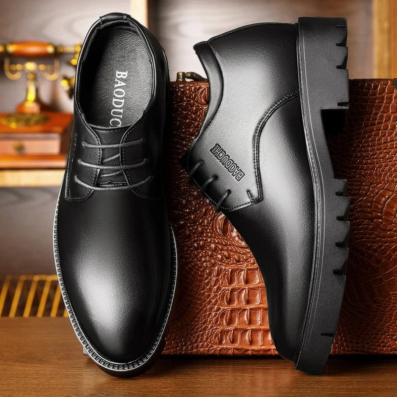 7cm height increasing cowhide men's shoes, fashionable, casual, business office thick soled men's formal shoes