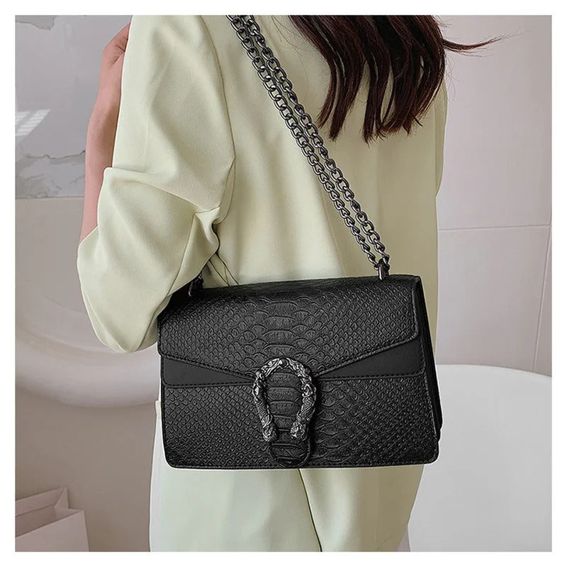 Women Snake Pattern Crossbody Small Square Bag