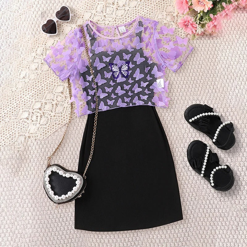 Butterfly 2-Piece Dress &amp; Tee Set - Stretchy, Comfortable &amp; Easy-Care Kids wear