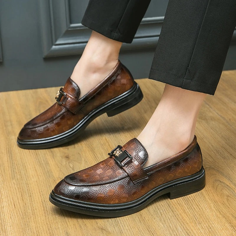 Leather loafer bean shoes British business casual slip-on leather shoes for men Breathable young hair stylist formal men