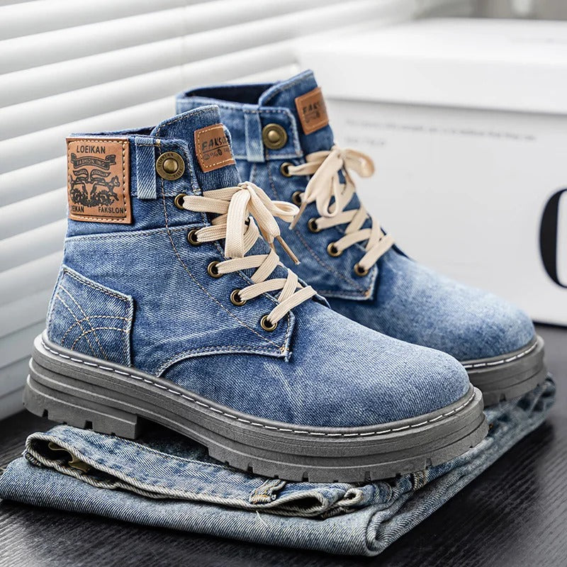 Durable High-Top Denim Cool Versatile Men's Boots