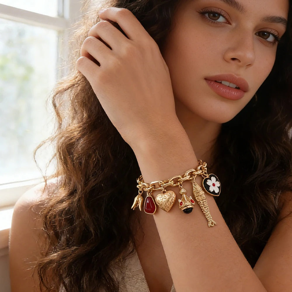 Red Accents Playful Statement Bracelet